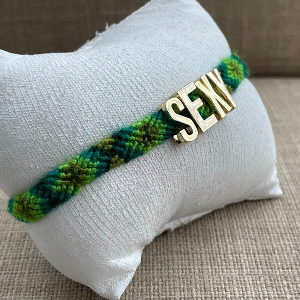 Dallas and Carlos Bracelet Handwoven AMICI Green Wristband SEXY Gold Tone Letter